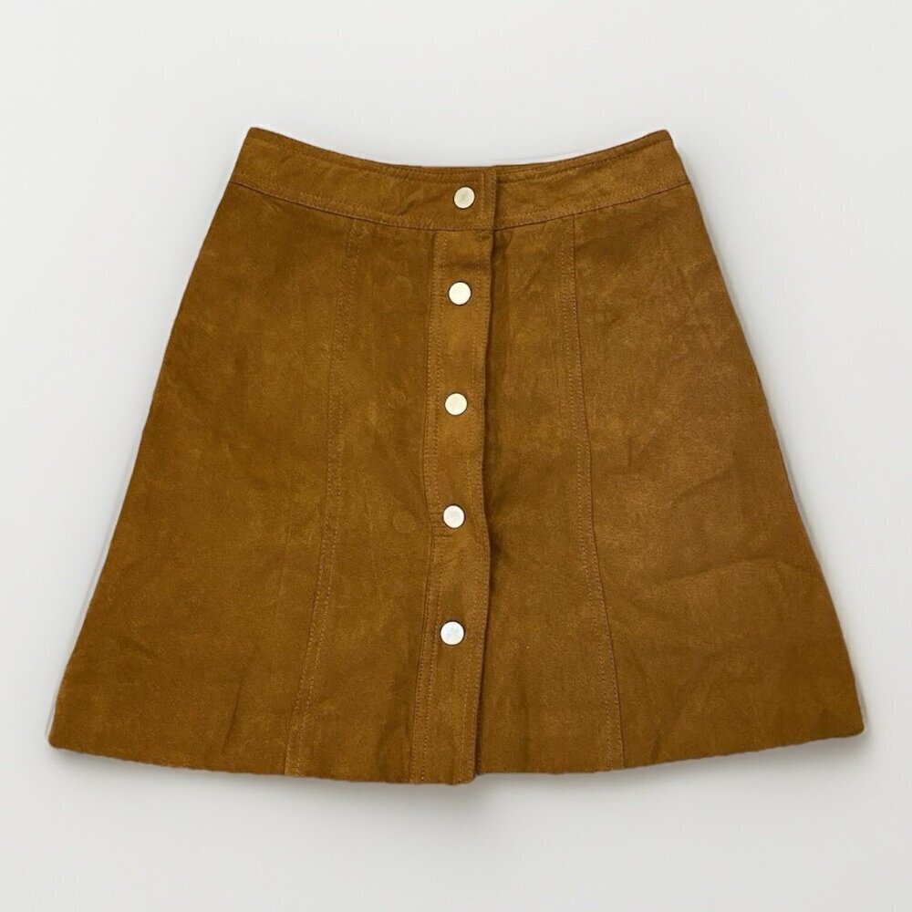 Divided by H&M Women's Mini Skirt Size 0 Brown A-Line Button Front Closure EUC